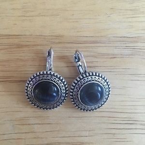 Silver black boho acrylic drop earrings